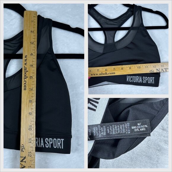 Victoria Secret Sport The Player Sport Bra Black Sz Medium Racerback Mesh NWOT - Picture 6 of 7